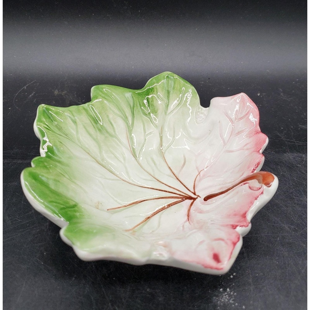 Vintage Italian‎ Pottery Maple Leaf Trinket Dish Signed Carraro Italy Ceramic